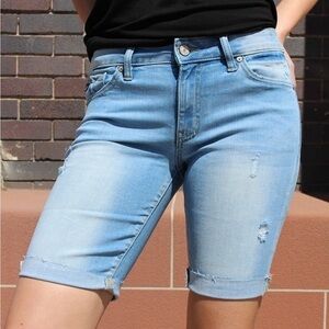 2/$25 KanCan Light Blue Bermuda Mid Rise Distressed Preppy Denim Jean Shorts 28